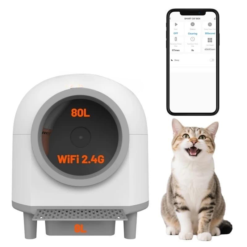 Lettiera per Gatti Automatica Elettrica da 80L, Grande, in Plastica, Autopulente, Facile da Pulire, Silenziosa, con Controllo App e Wi-Fi