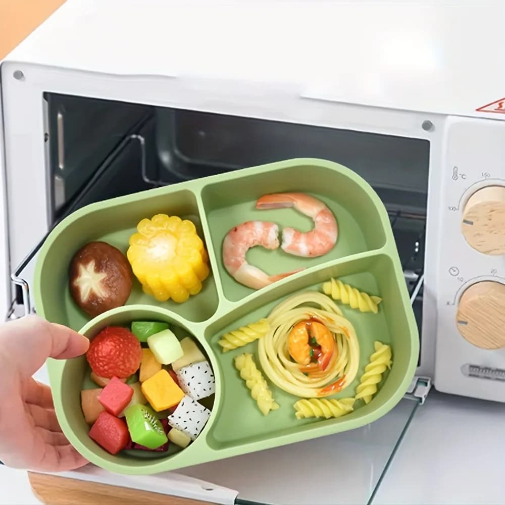 Contenitore per Pranzo Rettangolare in Silicone a 4 Scomparti, Resistente al Calore, Ermetico, Adatto al Microonde, per Picnic