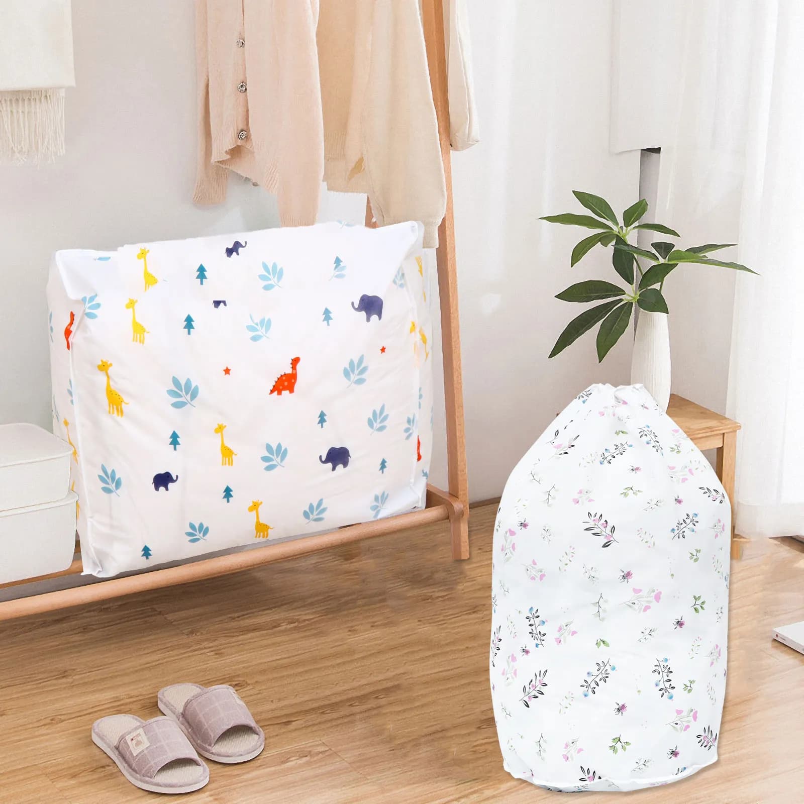 2Pcs Design Container Protect Quilt Storage Dust Damage Blanket Blanket Container Quilt Drawstring Bag Laundry Bag