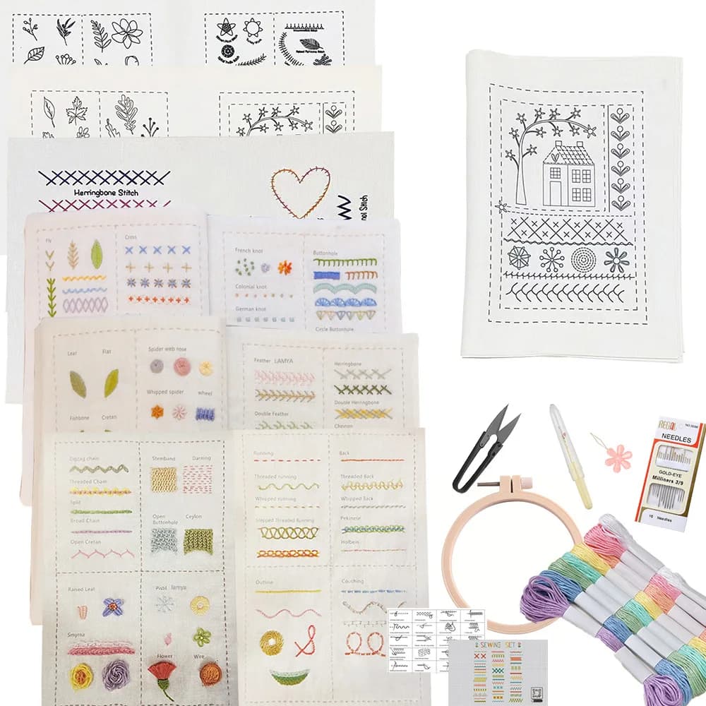 Libro dei punti di base per principianti Kit da cucito per ricamo per adulti con motivi Punti per ricamo a mano di base Tutorie passo dopo passo