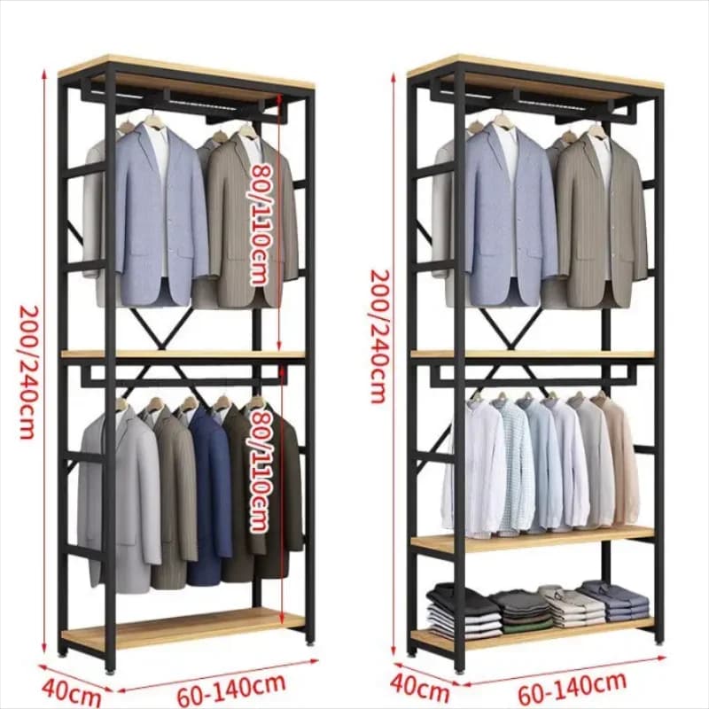 Appendiabiti per negozi di abbigliamento outdoor: Espositori a tutta altezza per vestiti da uomo, donna e bambino, scaffali e appendiabiti a parete