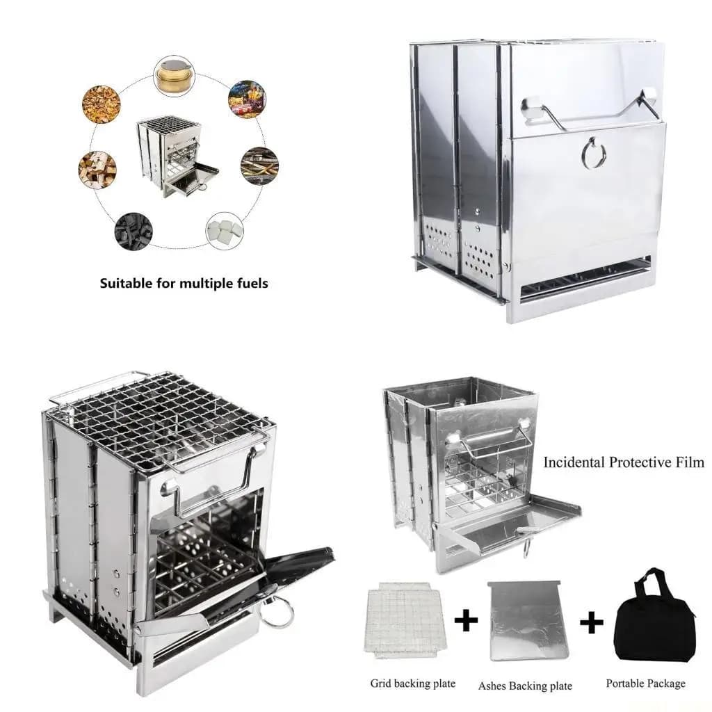 U2JB Fornello da campeggio Fornello portatile pieghevole in acciaio inossidabile leggero per barbecue da