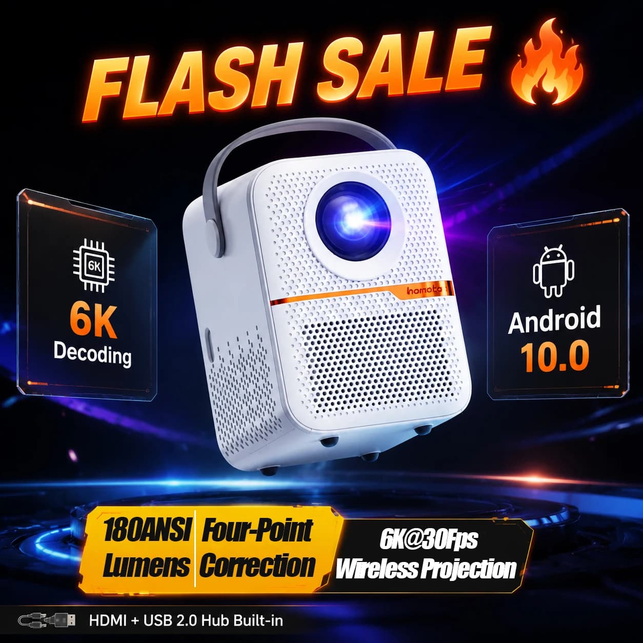Dreress Android Smart Mini Projector 300ANSI Lumen Portable Projector 4K with WIFI Bluetooth 1080P Home Movie Theater Beamer