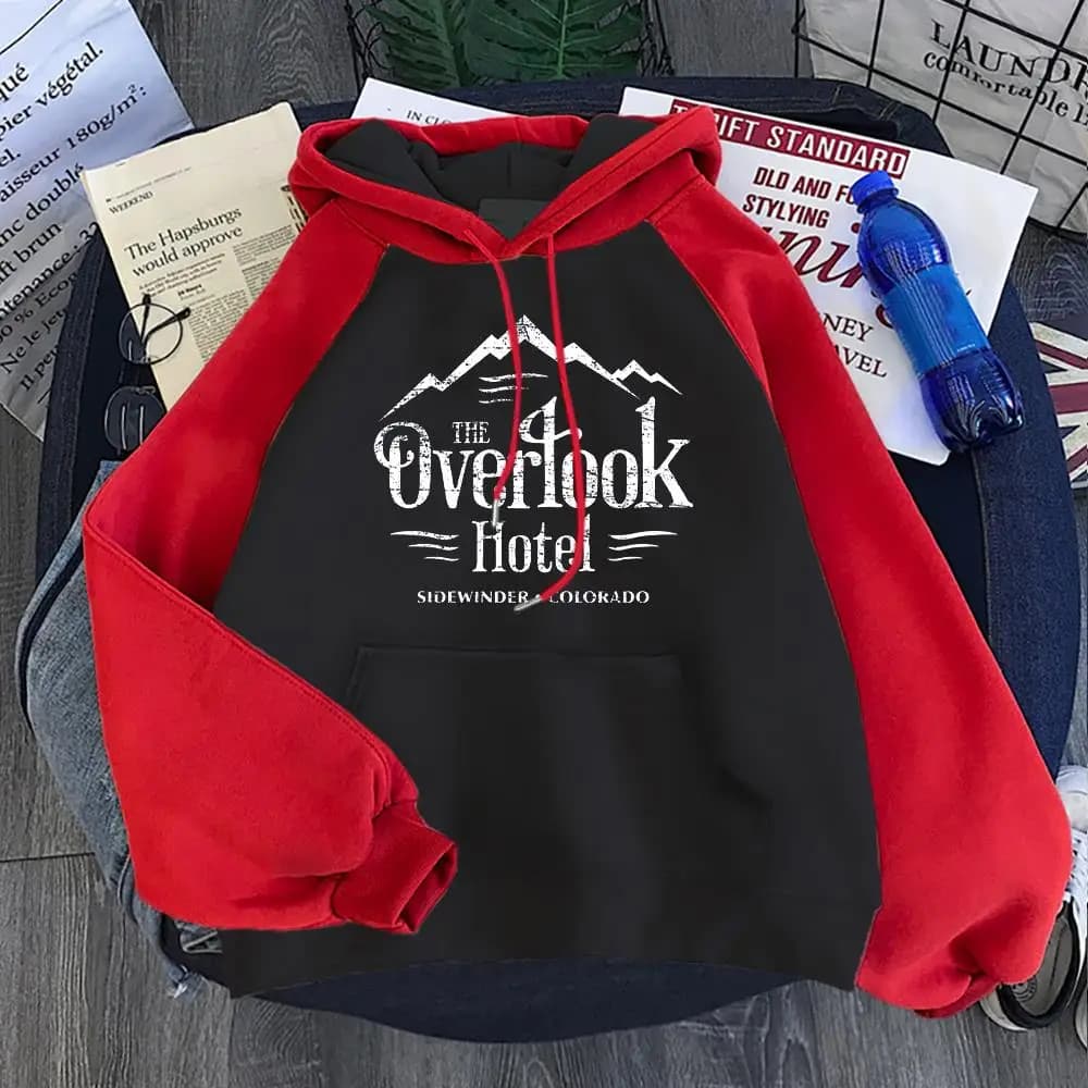 Felpa con cappuccio da uomo di moda coreana The Overlook Hotel-il Pullover con stampa brillante felpa morbida impiombata tasca in pile abbigliamento neutro