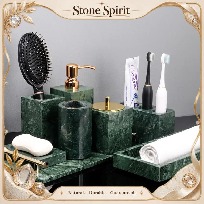 Indian Green Natural Marble Bathroom Accessories Retro Soap Dispenser Soap Dish Toothbrush Holder Tissue Box Bathroom Set