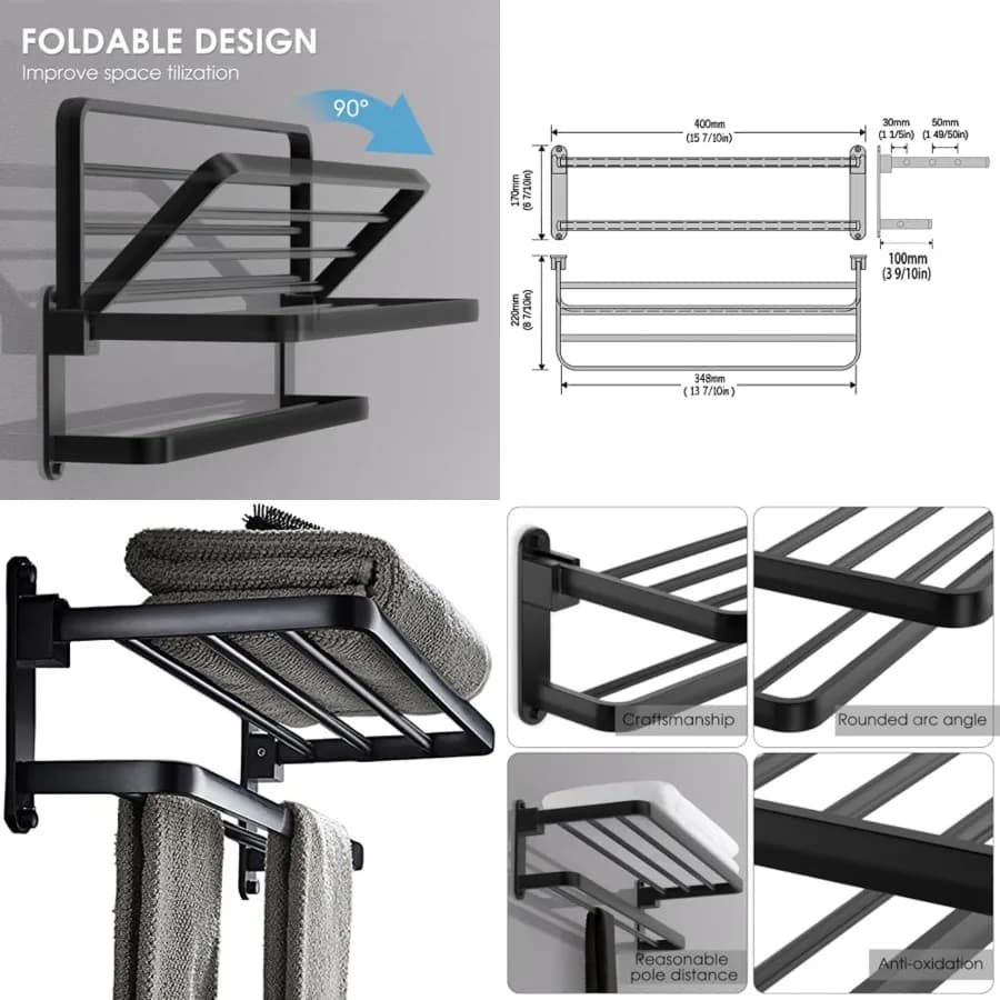 Portasciugamani da Bagno con Due Barre, Porta Asciugamani da 40cm con Mensola BZ305-A