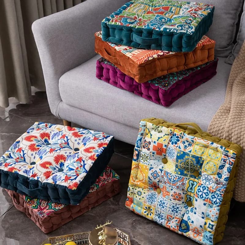 Cuscino bohemien per sedile quadrato Cuscino per sedile da pavimento Mandala Cuscino per yoga in velluto Tappetino Tatami giapponese per la decorazione della festa del angolo di lettura