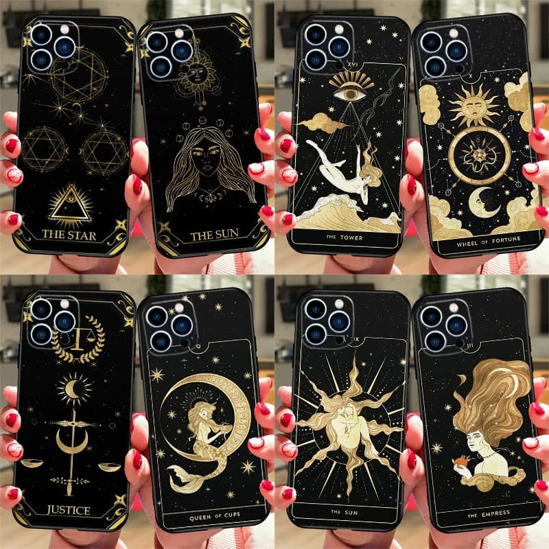 Astrology Tarot Cards Phone Case For iPhone 17 Air 16 14 13 12 15 18 Pro Max 13 12 mini 16 Plus 16e Cover Coque