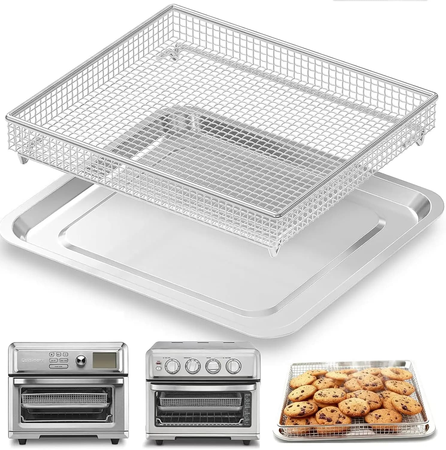 Vassoio di Ricambio per Friggitrice ad Aria Cuisinart TOA-60 TOA-65 TOA-70, Teglia da Forno in Acciaio Inossidabile 12.4"x11" e Cestello a Rete