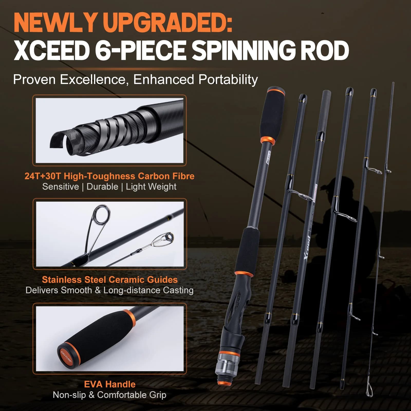 Complete kit for Goture Fishing Beginners | All-in-One Fishing Set: Carbon barrel 6 pieces, reel 3000, 66 baits, Toolbox, Waterproof Bag