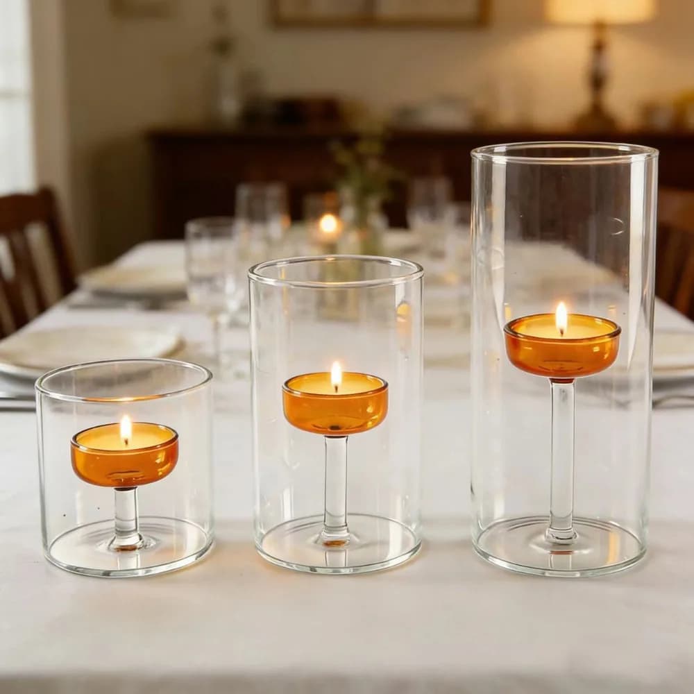 Modern Simple European-style Glass Candle Holder Transparent Heat-resistant Candle Stand Solid Base Candlestick Banquet
