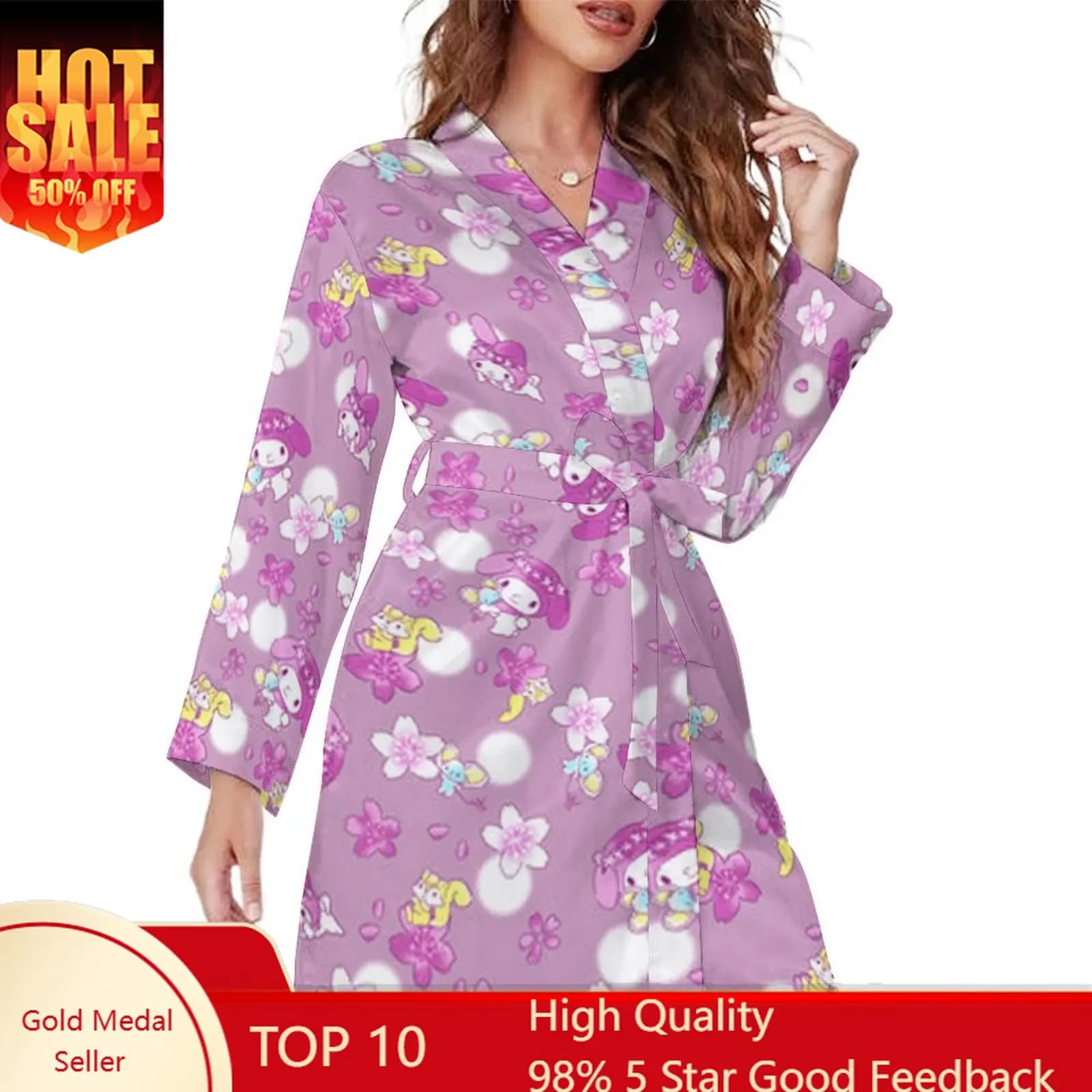 My Melody Bathrobe Women Sanrio Cartoon Long Sleeved Robe Breathable Dressing Gown Casual Housecoat Cute Sleepwear Home Clothing