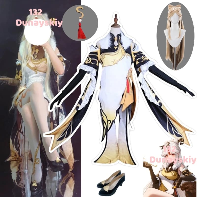 Ning Guang Costume Cosplay Parrucca Gioco Genshin Impact Anime Festa di Halloween Cheongsam Vestito Ragazza Halloween Gioco di ruolo per le donne Ragazze