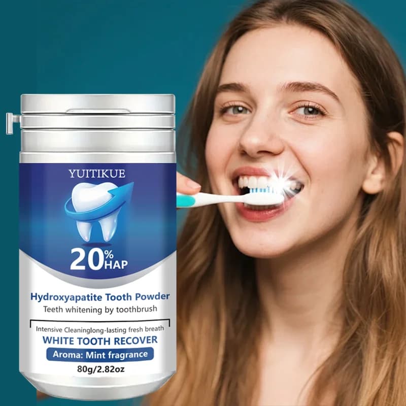 HAP hydrosapatite teeth powder at 20%: teeth whitening, deep cleaning, enamel protection, long lasting fresh breath (while) 80 g
