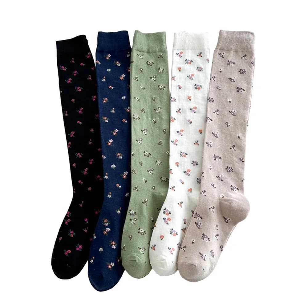 Calze lunghe casual quotidiane Donna Stampa carina Calzini al polpaccio felici Scaldamuscoli da ciclismo da strada in stile coreano da donna Autunno Inverno