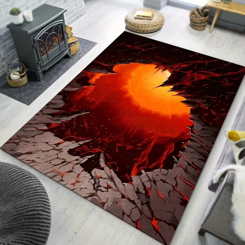 2D Volcano Lava Crack Area Rug Burning Magma Cracked Ground Print Soft Floor Mat Cool Art Carpet for Living Room Bedroom