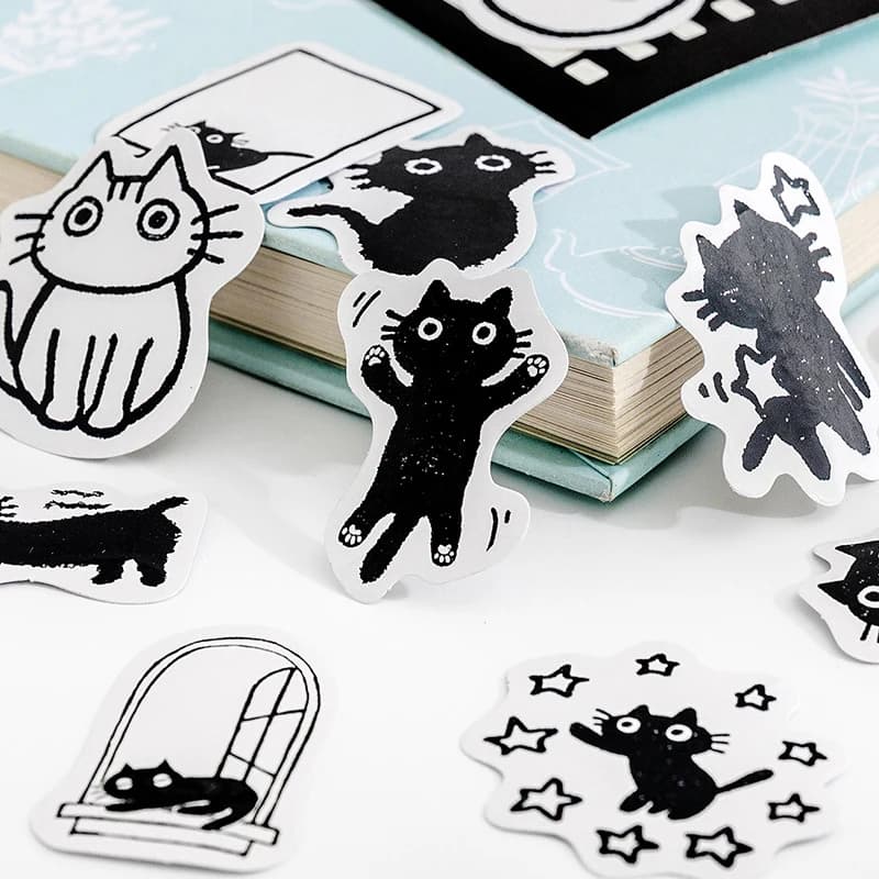 45 adesivi decorativi a tema gatto nero, autoadesivi per scrapbooking, per laptop e agende