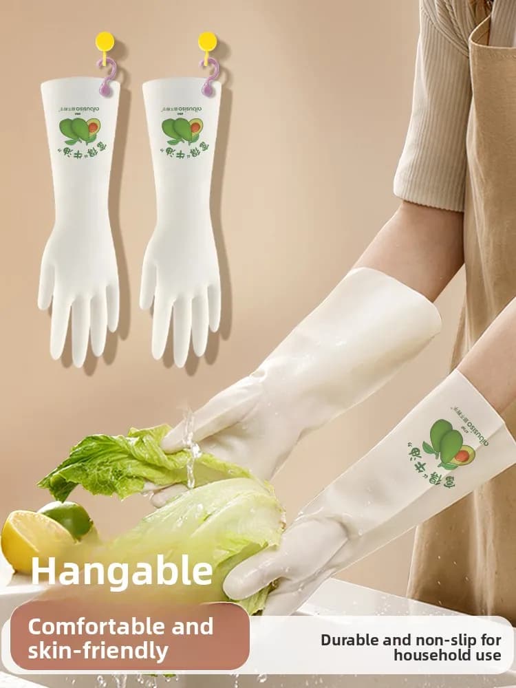 Thiened Fce Guanti Diwaing in lattice impermeabili per donna Pulizia della cucina invernale Guanti lunghi durevoli per la pulizia del bucato