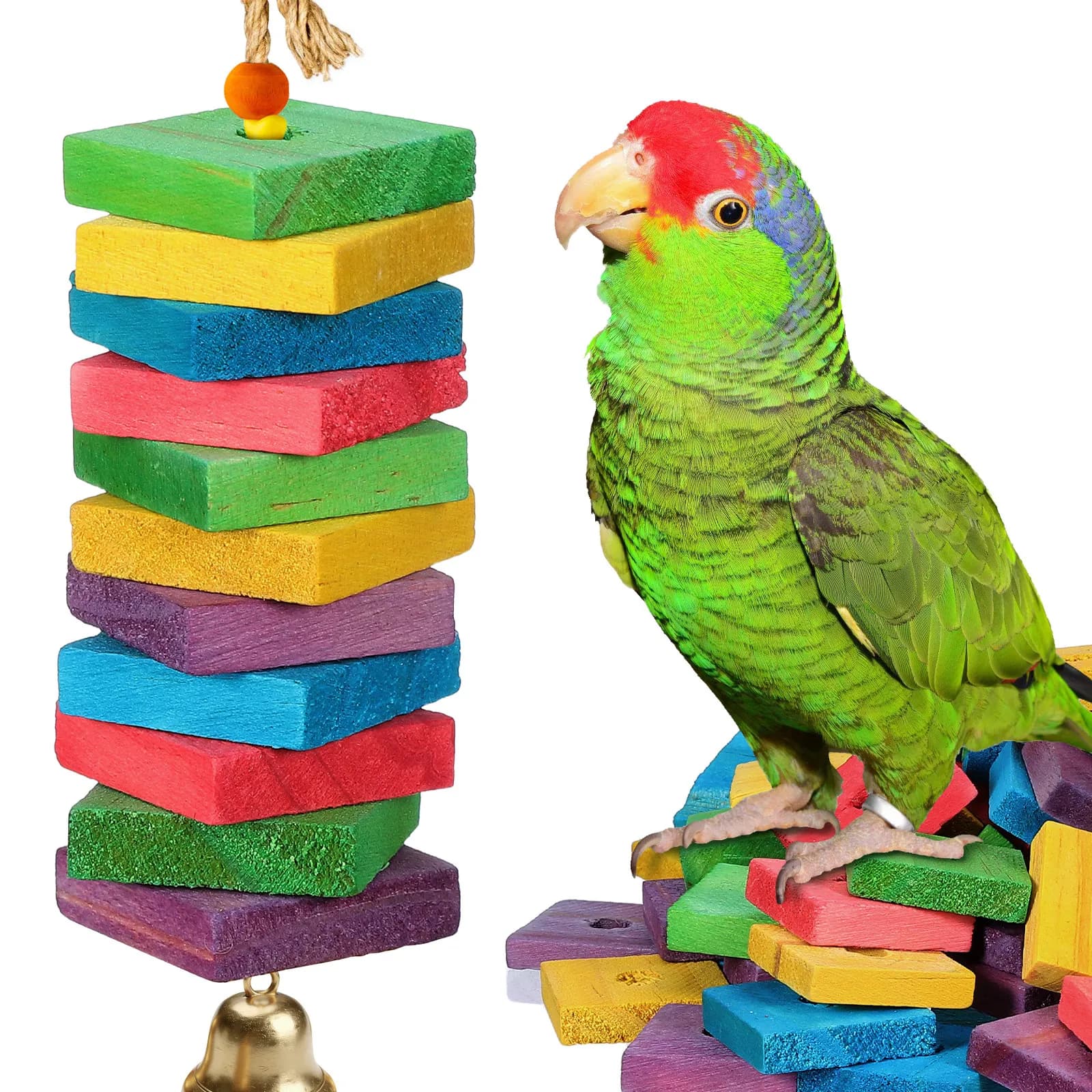 100pcs Wooden Chip Parrot Toys, Colorful Wooden Bird Supplies, Large Parrot Bite Bird Toys, Pet Bird Chewing Toy Wooden Block