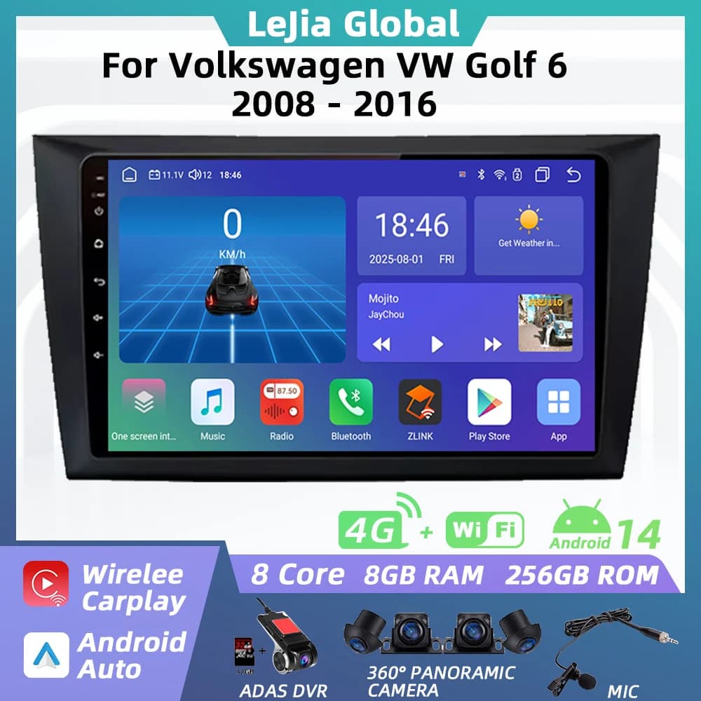 Autoradio Per Volkswagen VW Golf 6 2008 - 2016 Android Auto Lettore Multimediale di Navigazione GPS Carplay Auto Stereo Touch 2 Din 4G