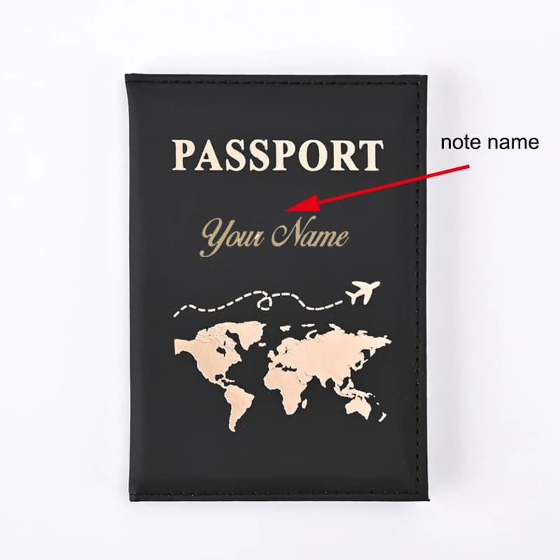 Copertina per passaporto con mappa Nome personalizzato Porta passaporto Copertine per portafoglio da viaggio per passaporti Lettere dorate Passaporto personalizzato