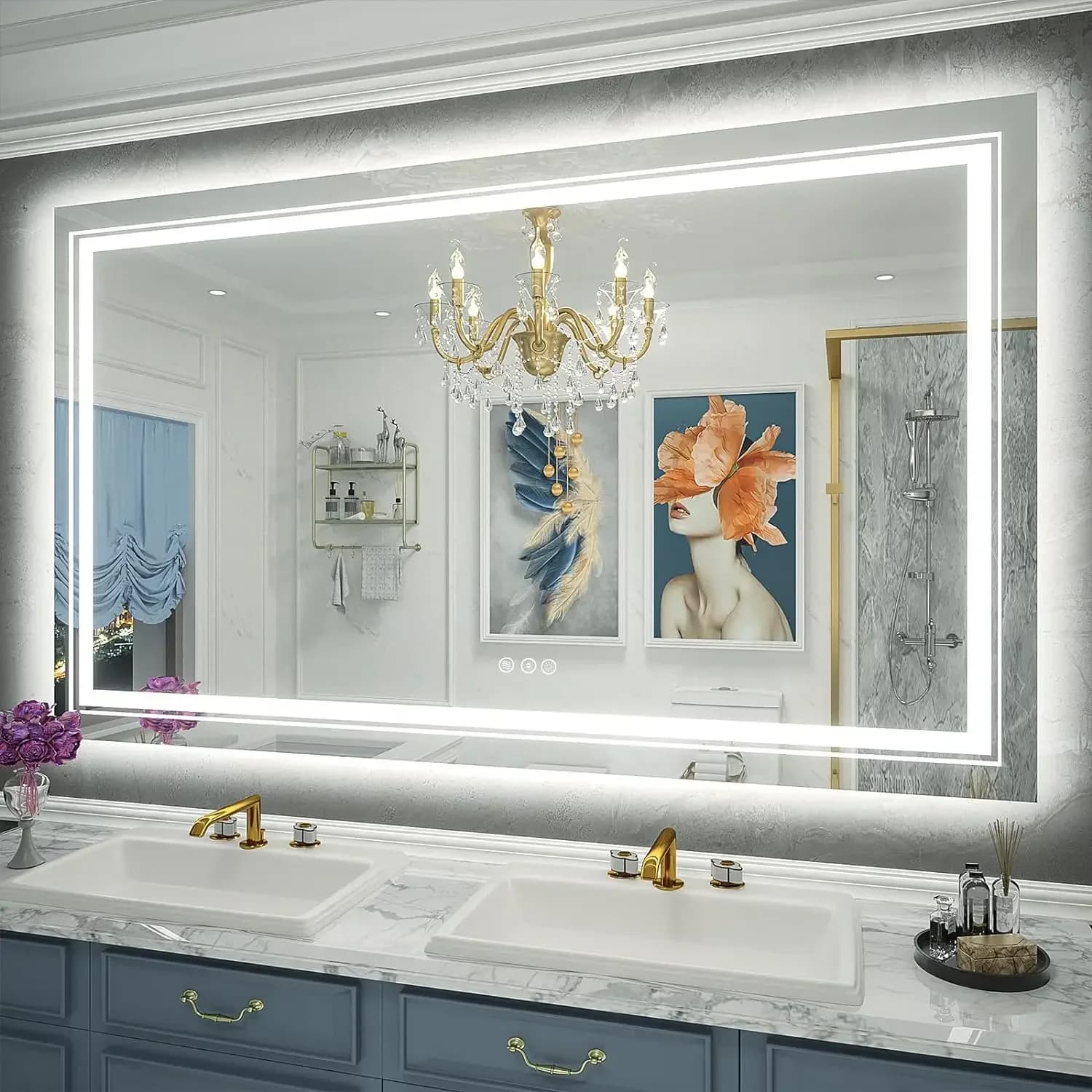 Uno specchio da bagno Specchio da bagno illuminato grande frontale e retroilluminato con luci Specchio LED dimmerabile per parete