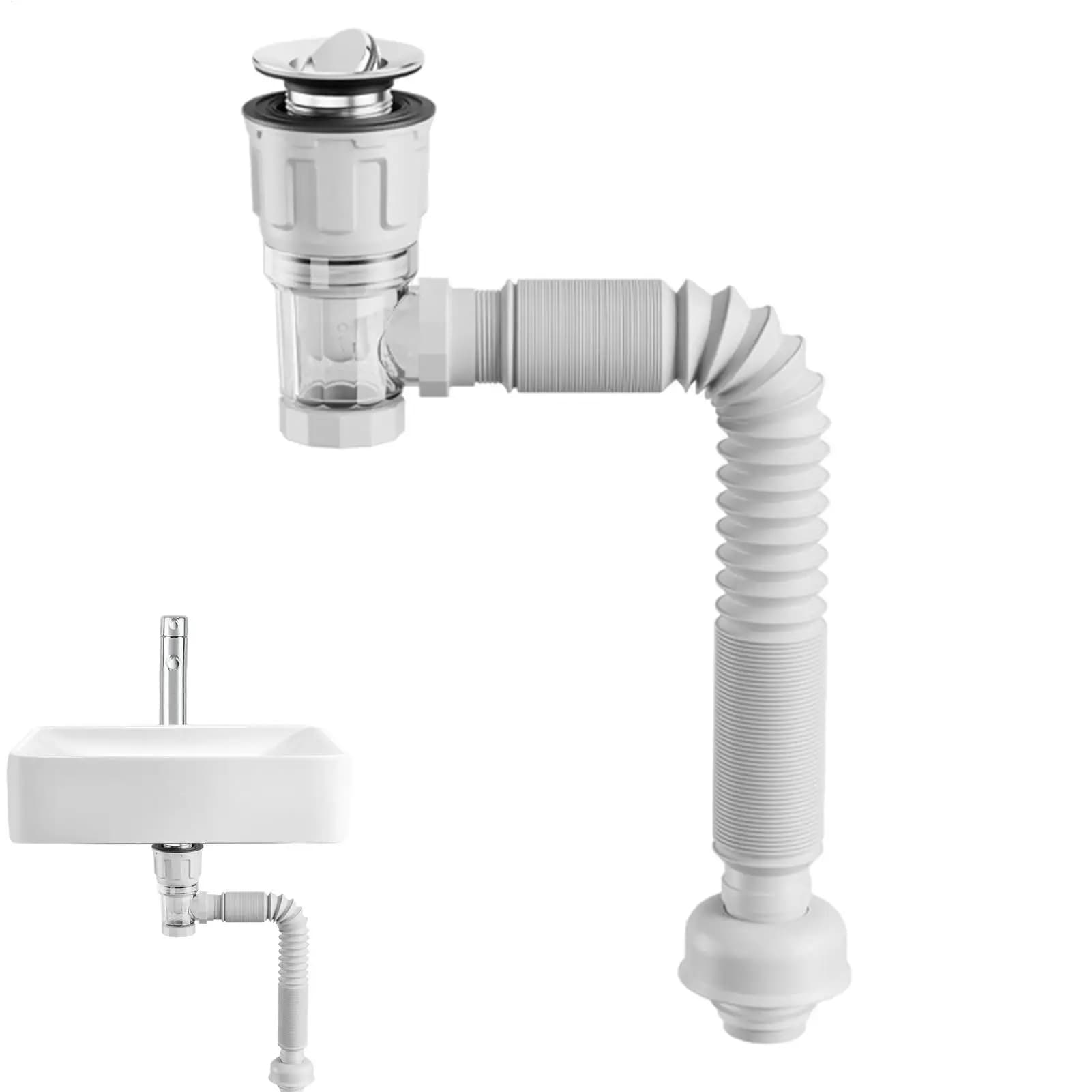 Set di tubi flessibili universali per scarico lavello, tubo di drenaggio retrattile deodorante per installazione lavabo, accessori per cucina e bagno