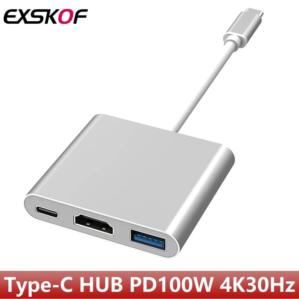 Hub USB C 3 in 1 di tipo C con ricarica PD da 100 W TV HD 4K (30 Hz) Porta USB 3.0 Adattatore compatto per MacBook Laptop Tablet Phone