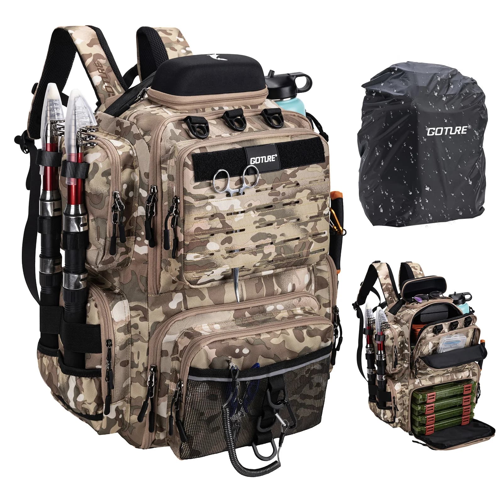 Oxford 900D Fabric Waterproof Fishing Bag, 45L Equipment Backpack, Lightweight and Tactical for Travel and Camping