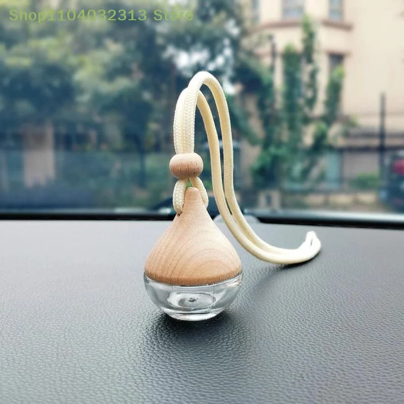 2Pcs Wooden Empty Glass Essential Oil Vial With Cap Car Hanging Perfume Diffuser Bottle For Auto Rearview Mirror Decoration