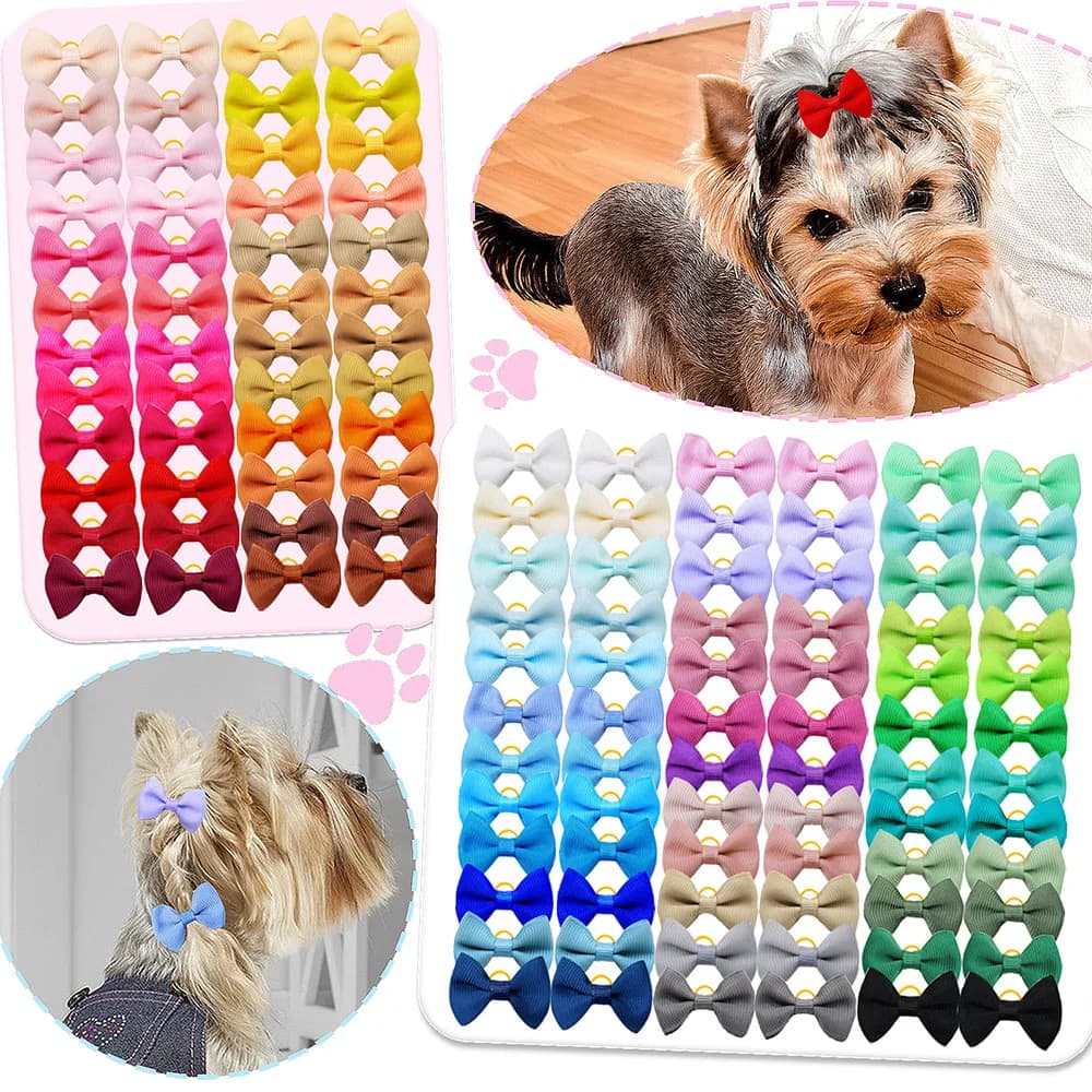 200 PZ 50 colori Bulk Piccolo Cane Toelettatura Archi Per Capelli Elastici Solido Archi Per Cani Per Animali Domestici Accessori Per Capelli Accessori Per Animali Domestici