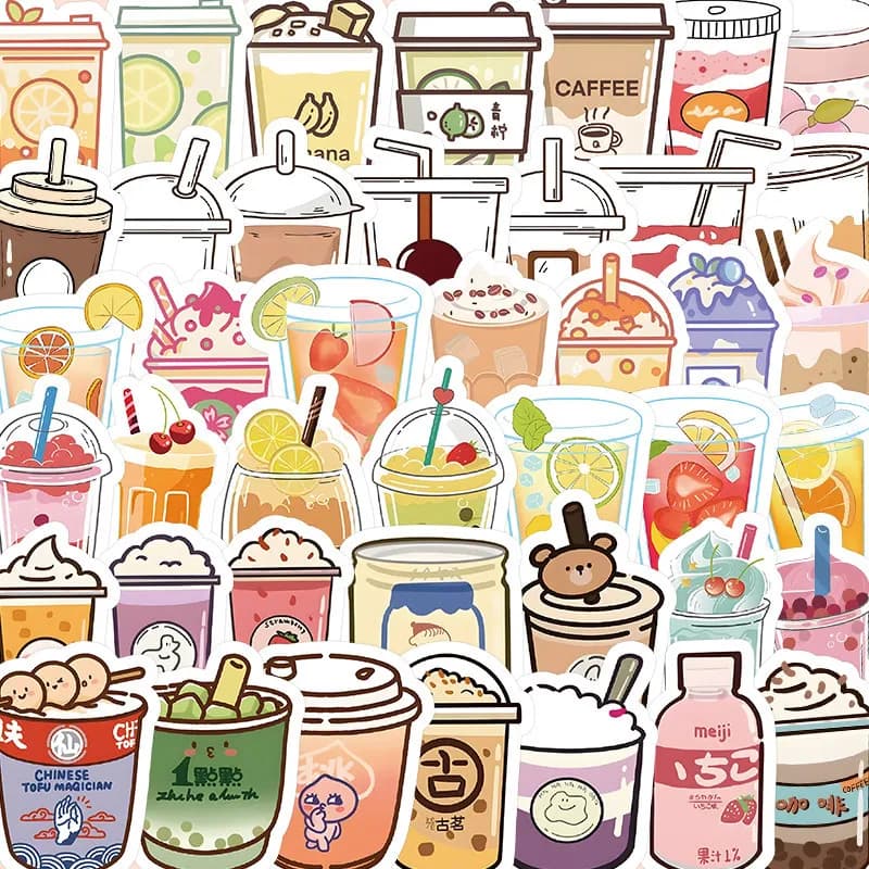 103 Pieces Wall decals Graffiti Carini Tea al Latte con Perle per Casco, Bicicletta, Diario, Astuccio, Decalcomania, Papery Pop Store
