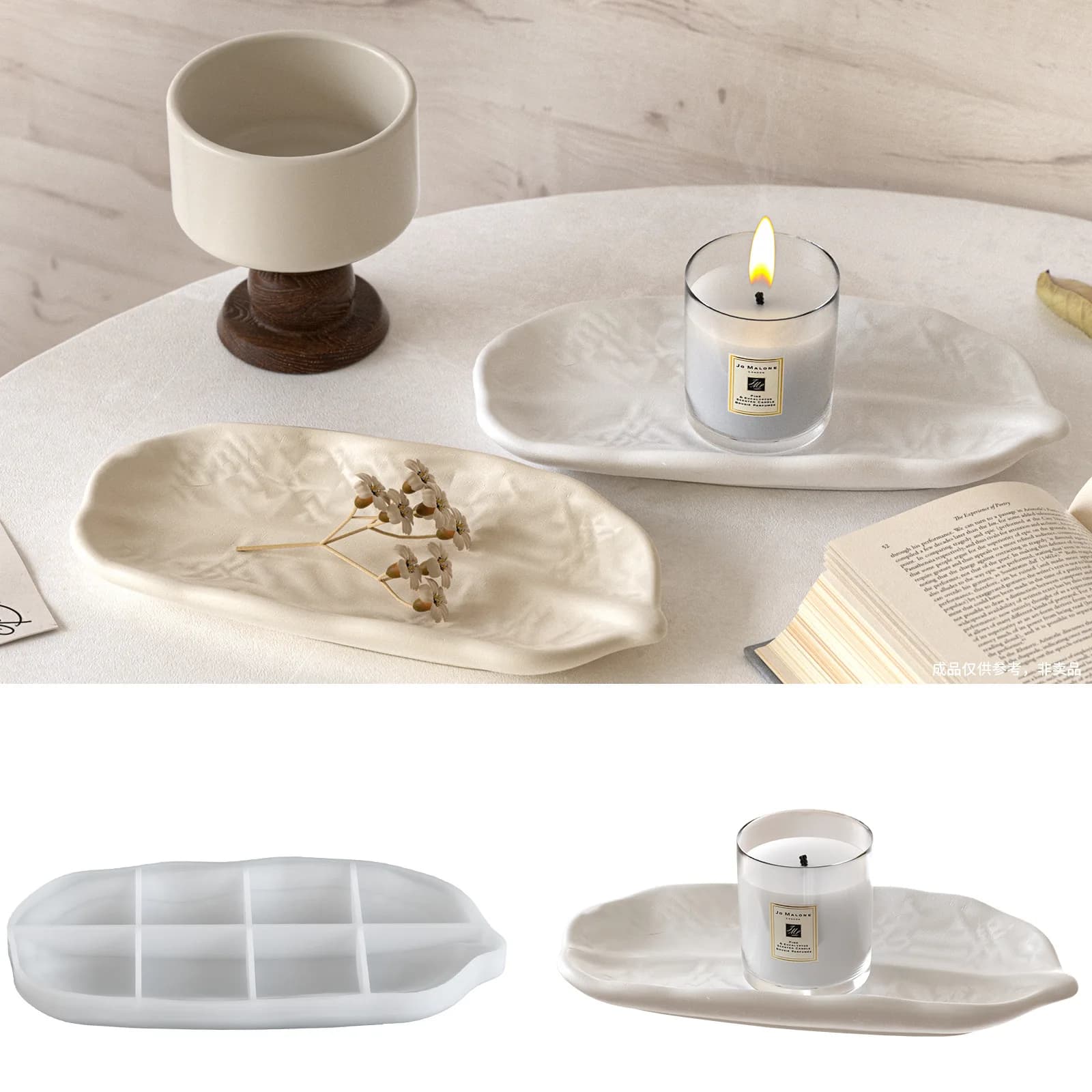 DIY Aromatic Plaster Embossed Striped Leaf Tray Silicone Mold Candle Holder Plate Ornaments Decoration Molds For Resin Making