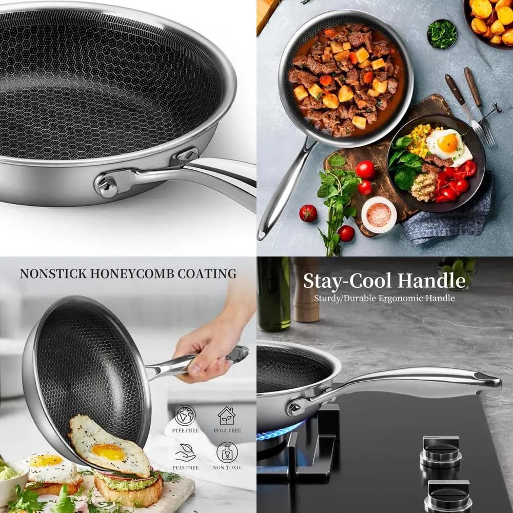 8 inch non-toxic stainless steel non-stick pan with honeycomb coating for eggs and omelets - Fits all stove tops