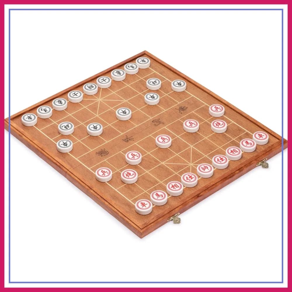 Set di Scacchi Cinesi (Xiangqi) con Scacchiera Pieghevole in Legno di Palissandro e Pezzi in Acrilico, 16,3 Pollici