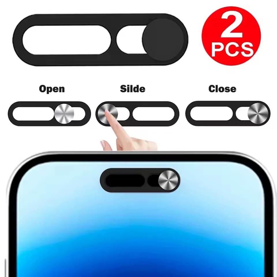 1-2 Pezzi Copri Webcam Nero per iPhone, Protezione Privacy Anti-Hacker, Copriobiettivo Scorrevole Anti-spionaggio per Smartphone e Laptop