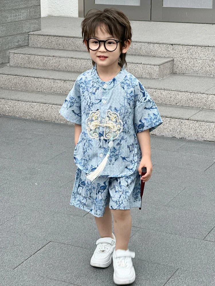2 pezzi 2025 nuovi bambini stile cinese set estate neonate ragazza vestito di linguetta intrattenimento musiche e canzoni manica corta stile antico vestito estivo per il tempo libero