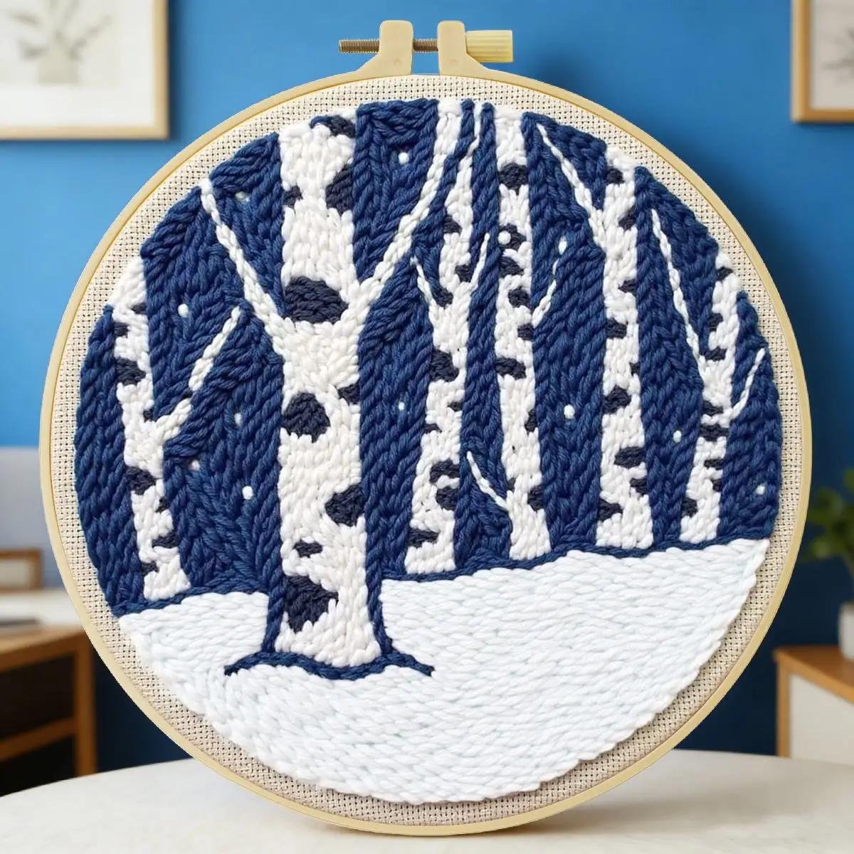 Kit per ricamo punch needle 20x20 cm (7,87 pollici) con motivo terreno innevato, per ricamo a punto uncinetto, ricamo a maglia, fai da te, regalo fatto a mano, decorazione per la casa