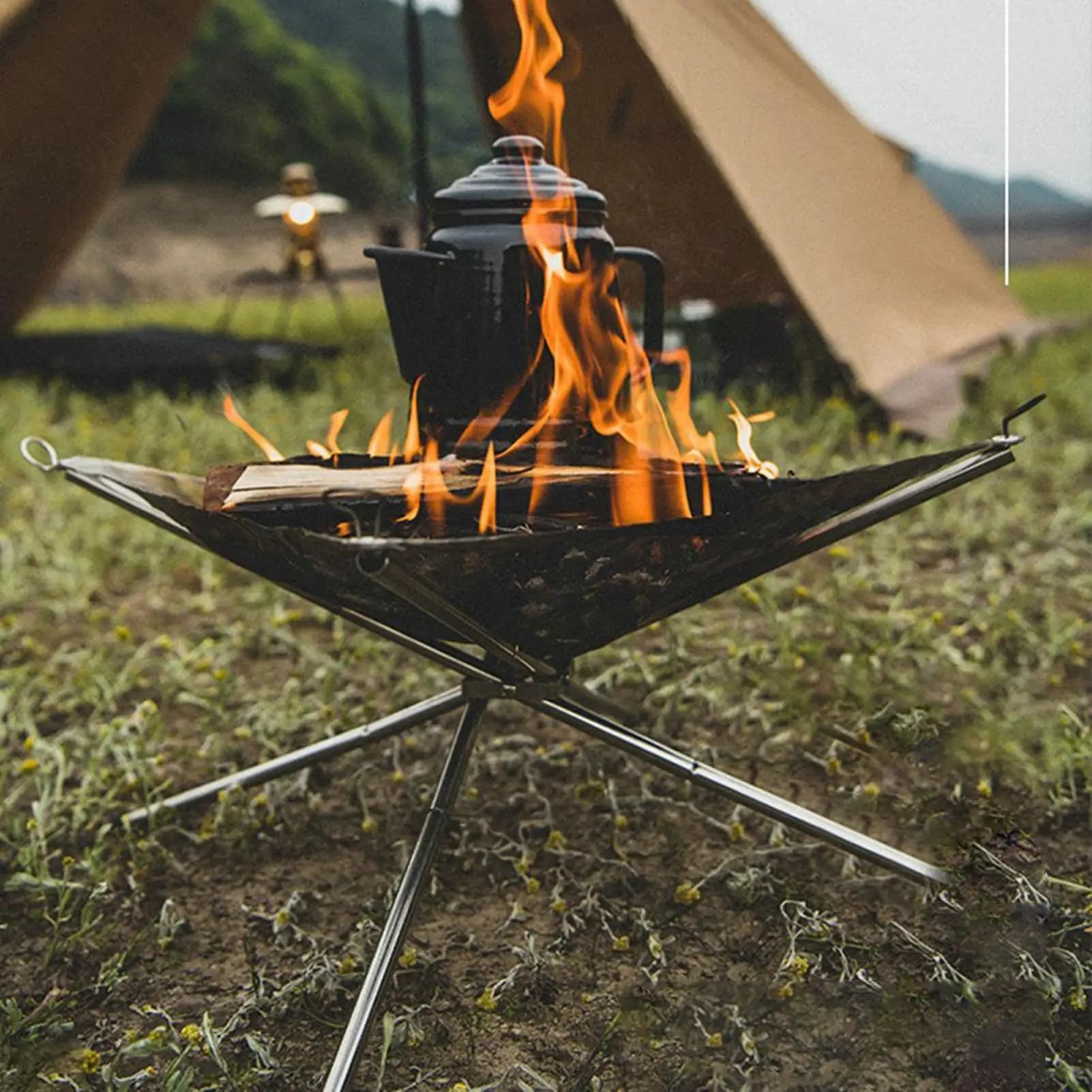 Braciere Pieghevole da Campeggio, Ciotola per Fuoco in Acciaio Inox Resistente alle Intemperie, Bruciatore Portatile per Barbecue da Giardino