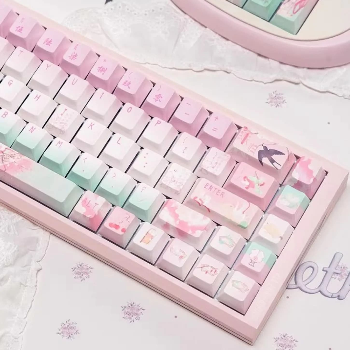 Keycap Cherry con tema Pioggia di Fiori di Albicocca in PBT, 136 tasti sfumati, adatti per tastiere meccaniche 75 87 98 104 108