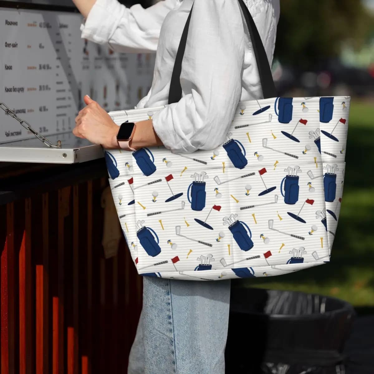 Tee Time - Golf - Mazze da golf e magliette Borsa da spiaggia Sport Palestra Yoga Borsone Borsa grande da donna Borsa da viaggio Borsa da fitness