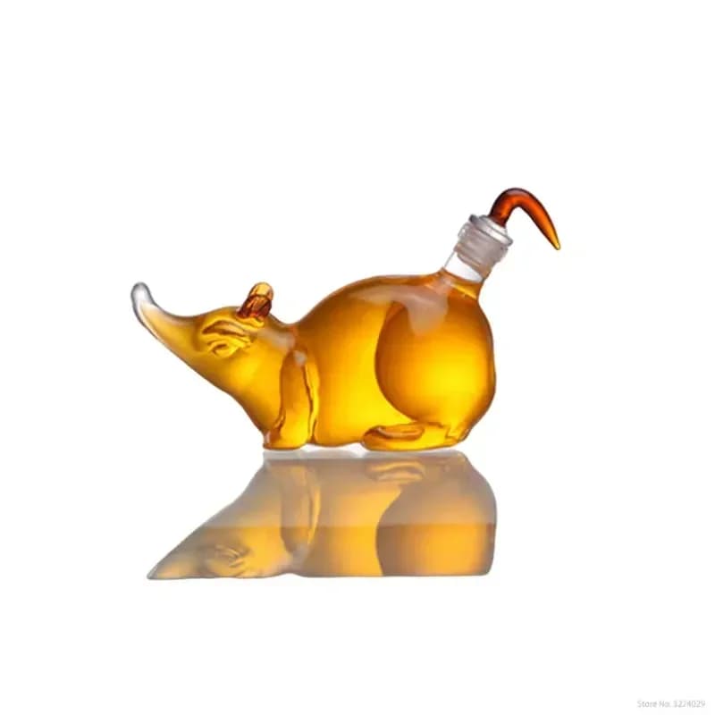 Carino decanter per whisky a forma di topo, piccolo, da 150 ml, in vetro senza piombo, per liquori, scotch e bourbon.