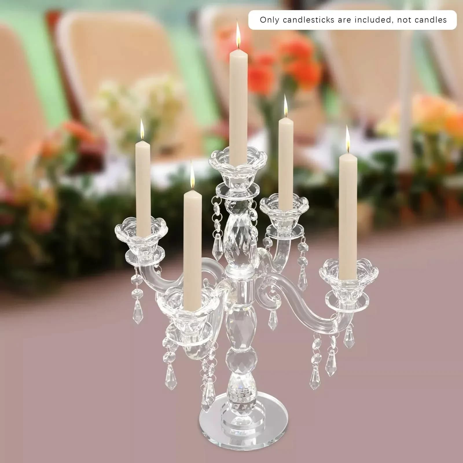 Candelabro in Cristallo a 5 Bracci, Portacandele Elegante in Vetro Trasparente da 14 Pollici, Candelabro Alto Moderno Vintage