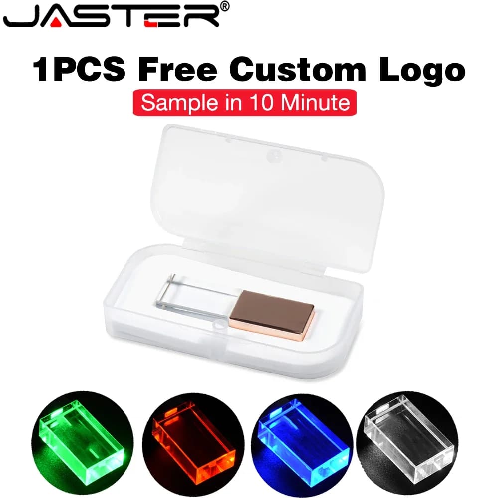 Chiavetta USB 3.0 a LED rosso 128 GB con logo personalizzato gratuito Memory Stick Pen Drive in cristallo dorato Scatola trasparente Pendrive Regalo creativo