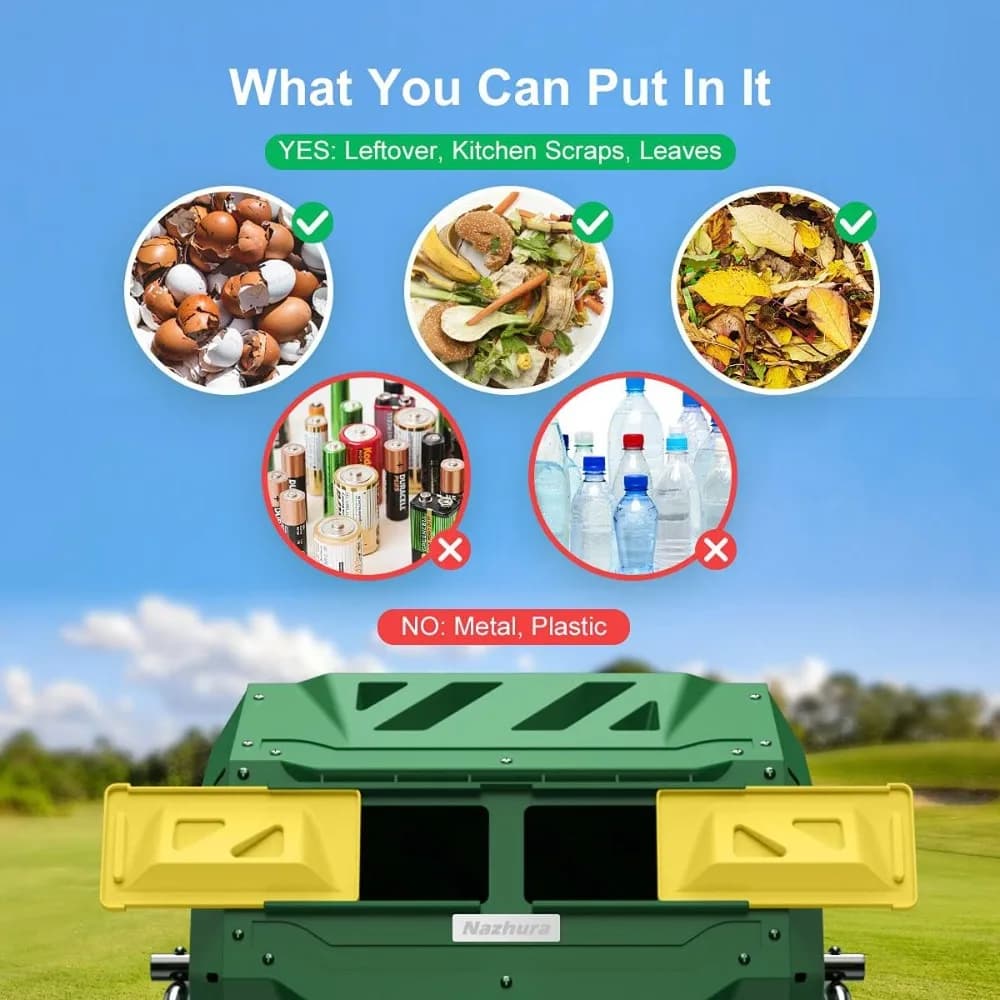 Composter Rotante a Doppia Camera Green SunLoungers - Contenitore per Compost da Giardino da 165 Litri con Guanti da Giardinaggio Inclusi