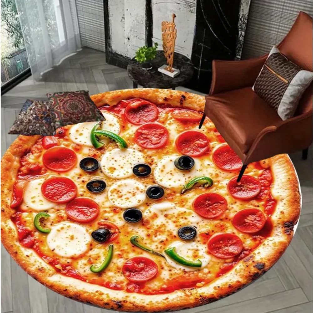Tappeto Rotondo con Motivo Pizza, Design Alimentare, Decorazione per Casa, Soggiorno e Camera da Letto