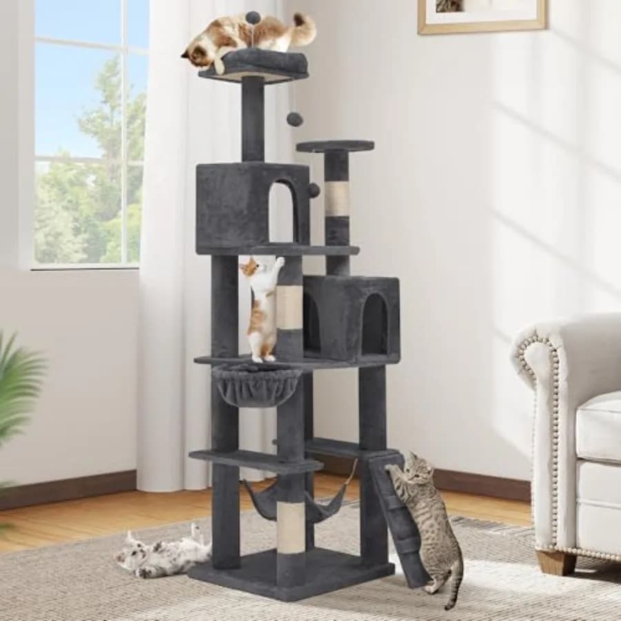 Torre per Gatti da Interno da 75 Pollici, Parco Giochi Multilivello per Animali Domestici, Arredamento per Gatti con Tiragraffi, Cucce Nascondiglio, Posatoio Morbido e Amaca Accogliente