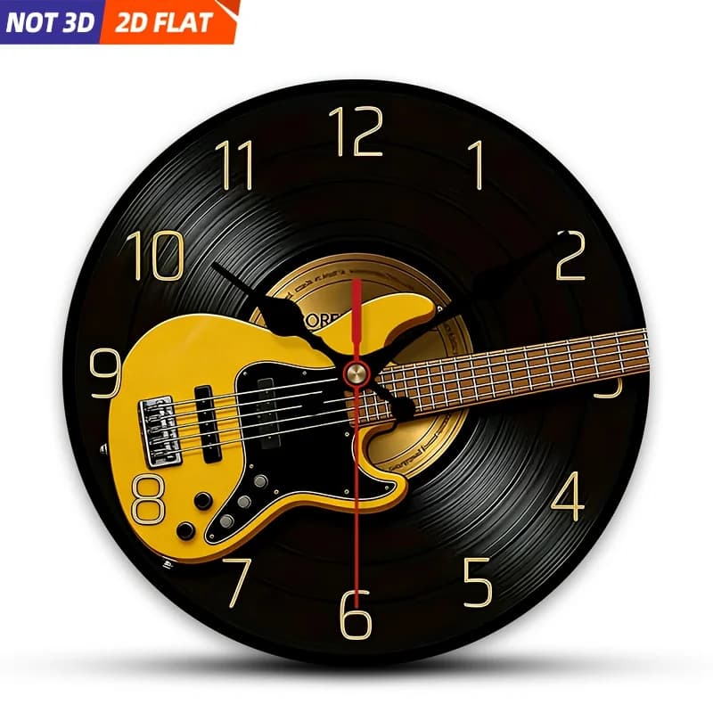 2D Piatto. 1 pezzo. Orologio da parete a tema chitarra in vinile, orologio decorativo silenzioso, orologio da parete creativo, adatto per decorare le camere da letto, Li