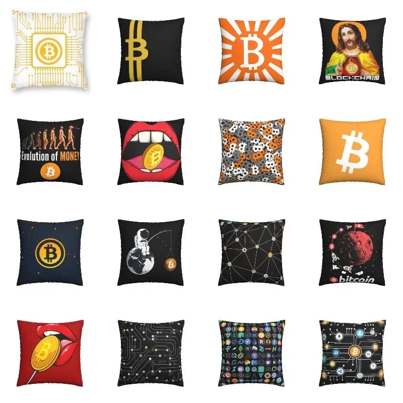 Bitcoin CPU Miner Cushion Cover 45x45 Home Decor 3D Print BTC Blockchain Cryptocurrency Throw Pillow for Car Double-sided
