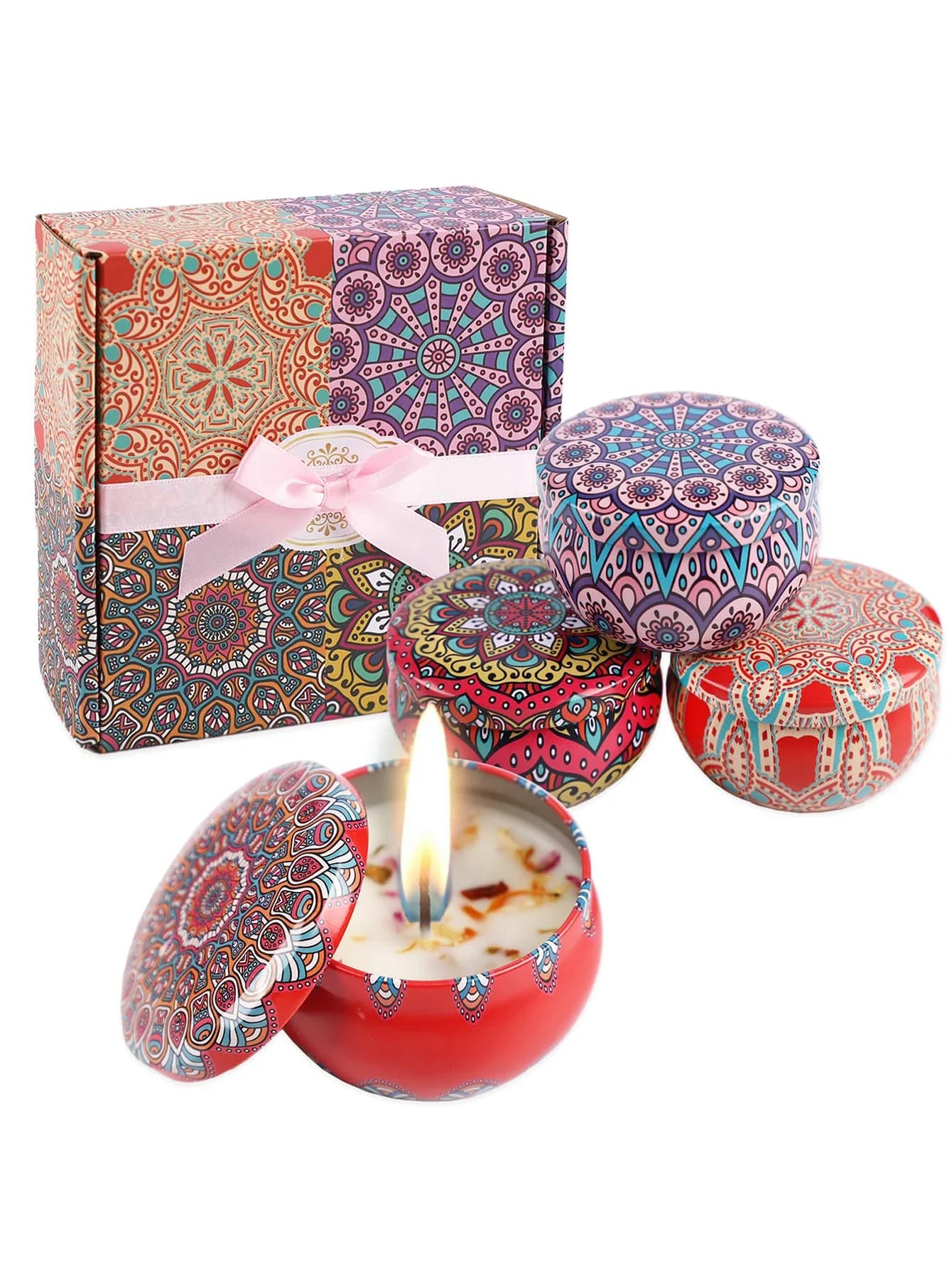4 pz/set, confezione regalo di candele profumate, candele di cera di soia con motivo squisito, antistress per aromaterapia per la decorazione della stanza di casa